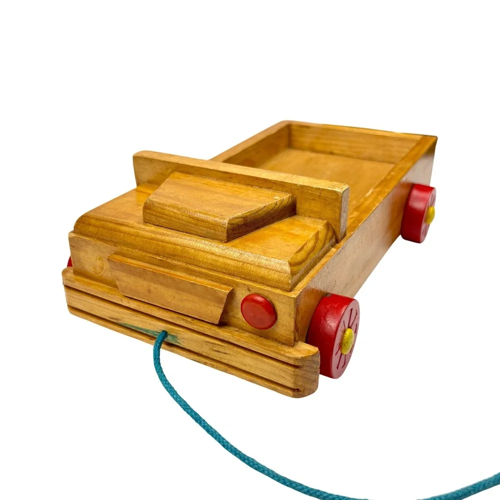 Vintage Wood‎ Pull Toy Truck Handmade Rustic Wooden Flatbed Pickup Nursery Decor